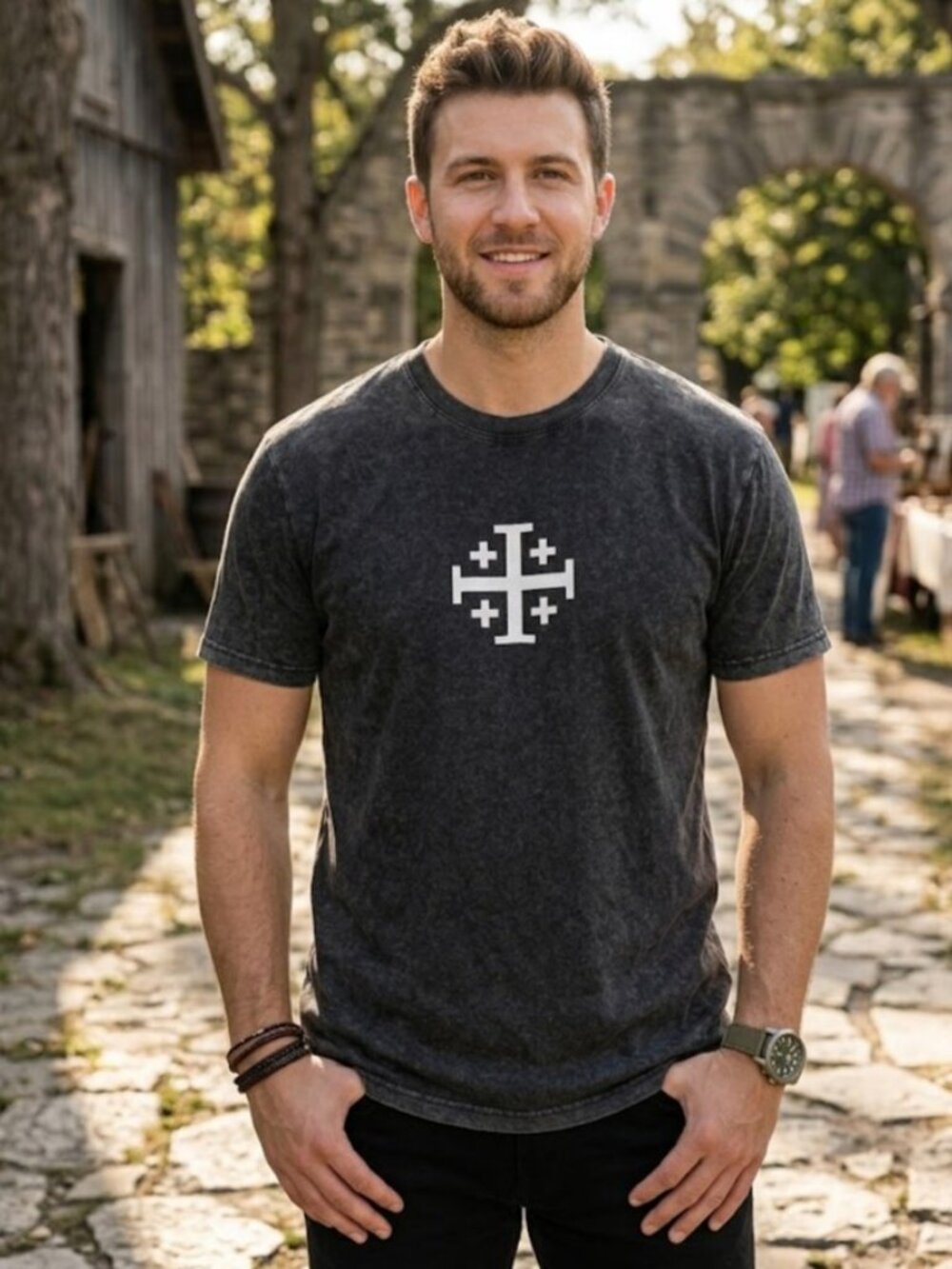 Baldwin Jerusalem Cross Graphic T Shirt Vintage Wash Size L